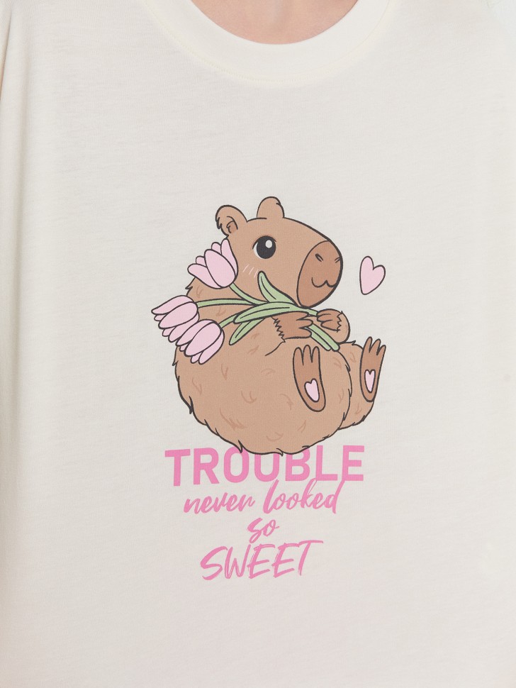 Комплект домашний для девочек с принтом и надписью "trouble never looked so sweet" 567749