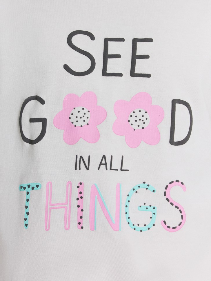 Блузка для девочек белая с принтом и надписью "see good in all things" 117942 Mark Formelle
