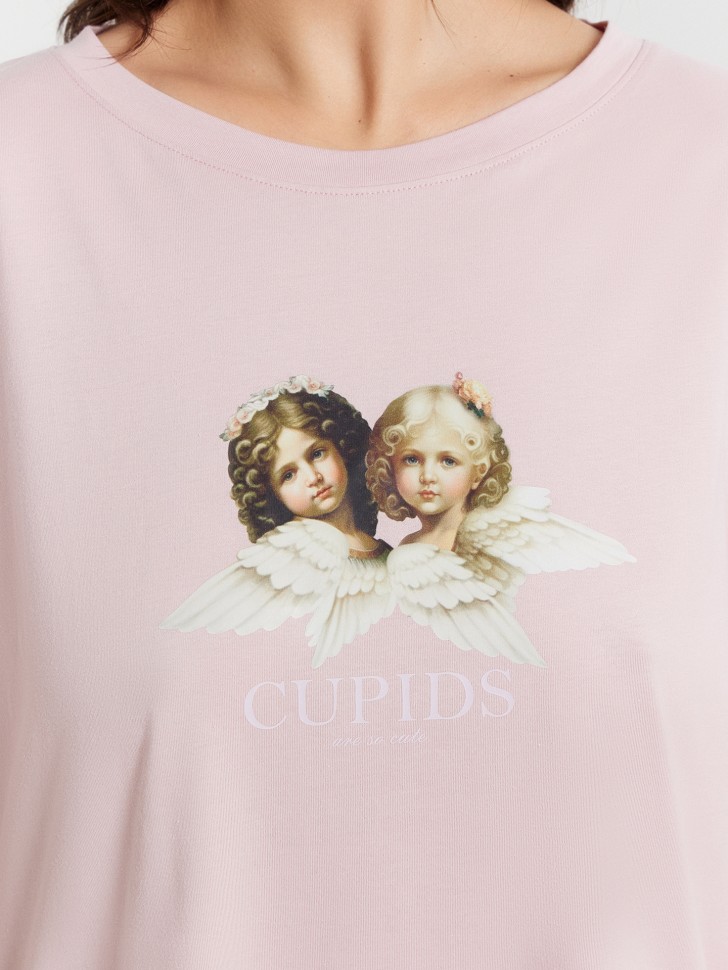 Сорочка ночная женская розовая с принтом и надписью "Cupids" 572371 Mark Formelle