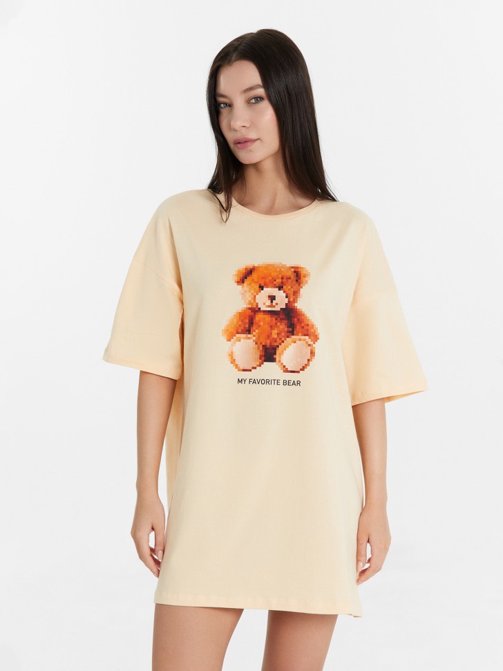 Туника женская домашняя бежевая с принтом и надписью "My favorite bear" 512079 Mark Formelle