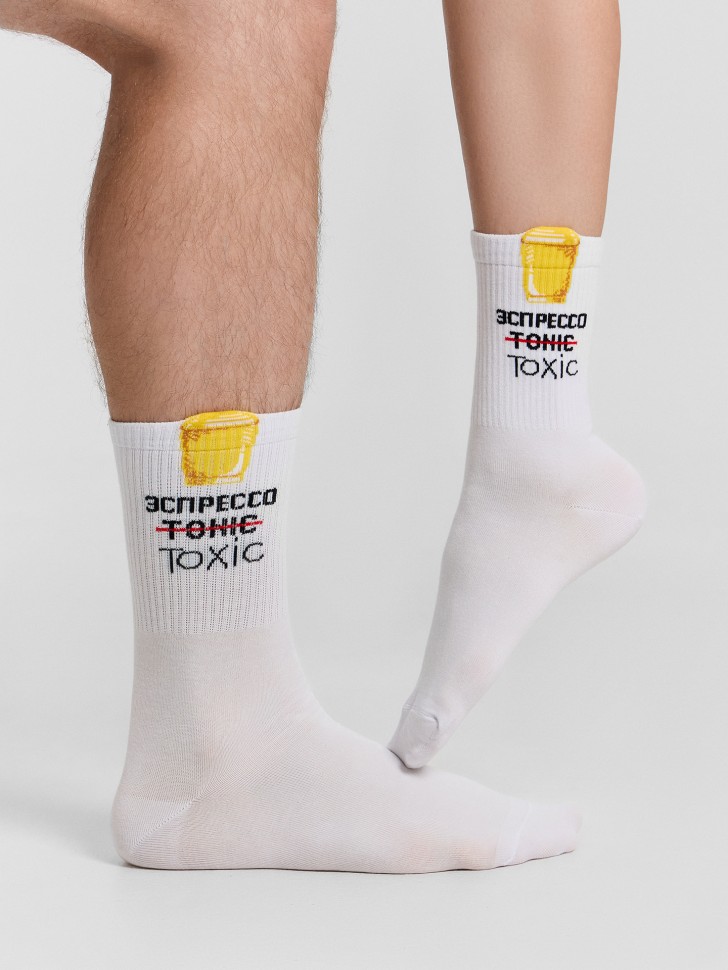 Носки унисекс белые с надписью "Эспрессо Toxic" 559U-3295 Mark Formelle