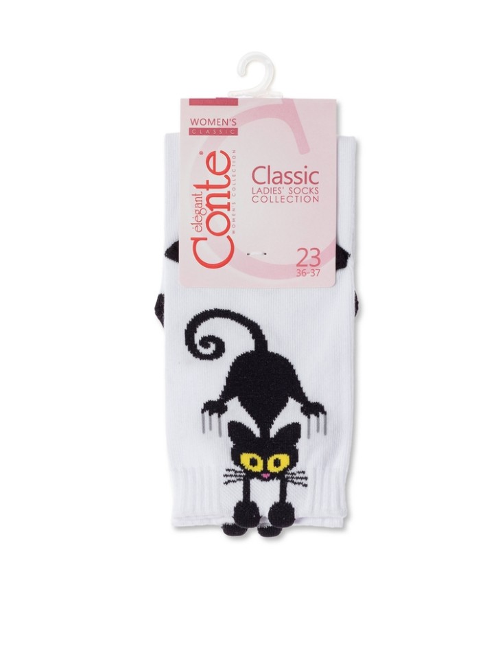 Носки женские CONTE Хлопковые носки CLASSIC с пикотом «Black cat» 233