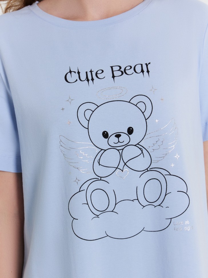 Сорочка ночная женская голубая с принтом"cute bear" 572346 Mark Formelle