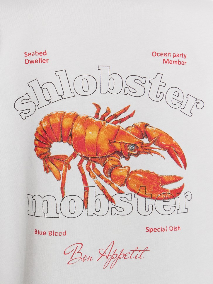 Футболка женская белая с принтом и надписью "shlobster mobster" 112968 Mark Formelle