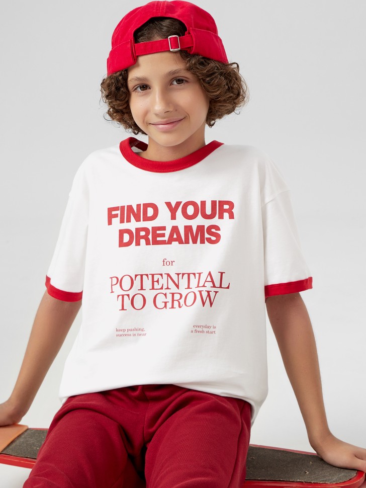 Футболка для мальчиков белая с надписью "Find your dreams" 113448 Mark Formelle