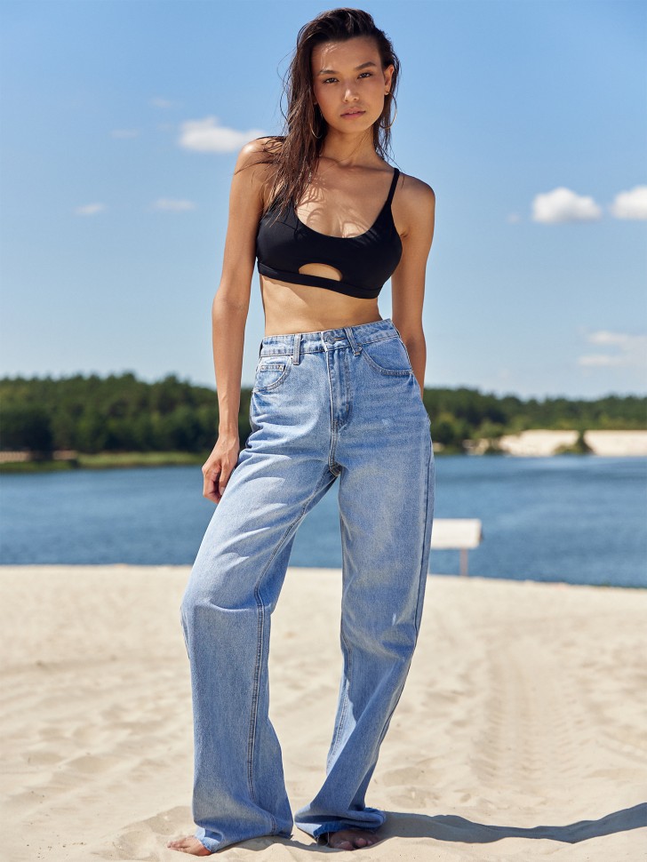 Брюки женские джинсовые wide leg fit голубые 2024-DTW1301-1 Mark Formelle