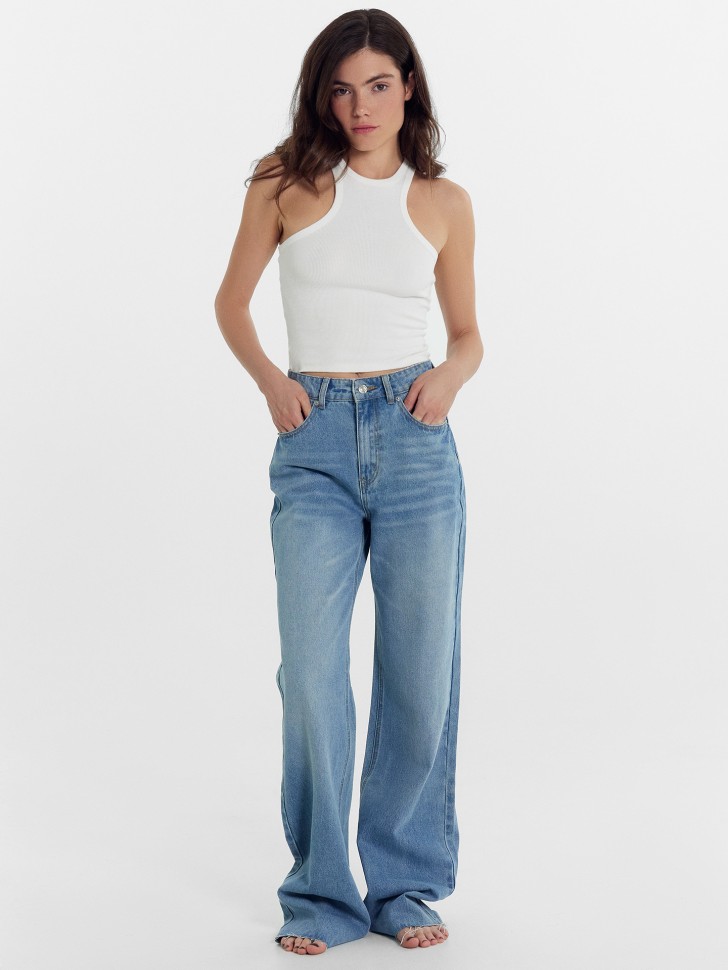 Брюки женские джинсовые wide leg fit голубые 2024-DTW1301-1 Mark Formelle