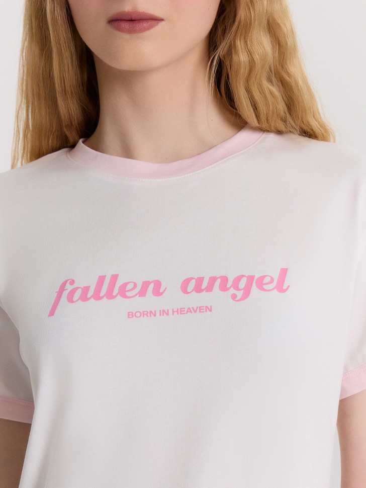 Футболка женская белая с надписью "Fallen angel" 112954 Mark Formelle