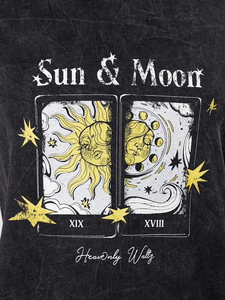 Футболка женская черная с принтом "Sun & Moom" 112997 Mark Formelle