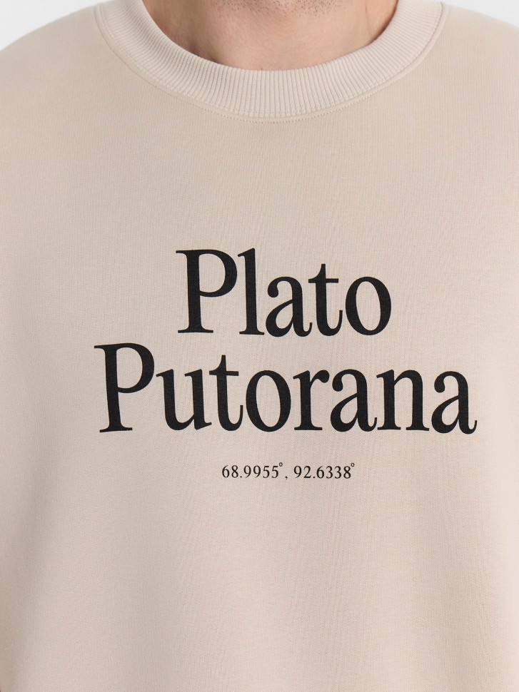 Свитшот мужской бежевый с надписью "Plato Putorana" 121866/1 Mark Formelle