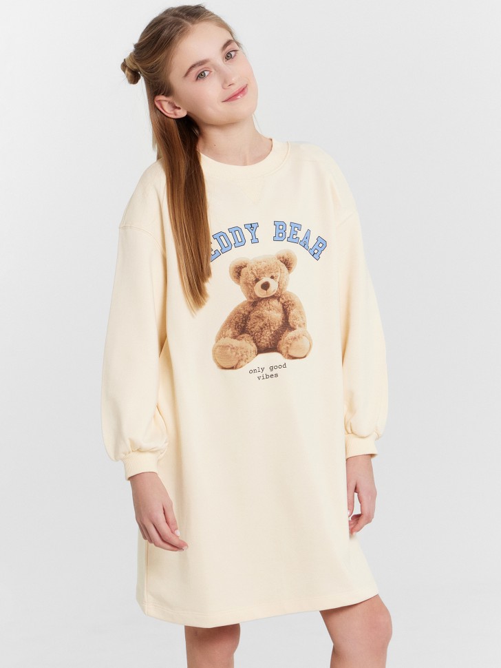 Платье для девочек бежевое с принтом "Teddy bear" 157826 Mark Formelle