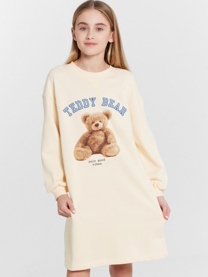 Платье для девочек бежевое с принтом "Teddy bear" 157826 Mark Formelle