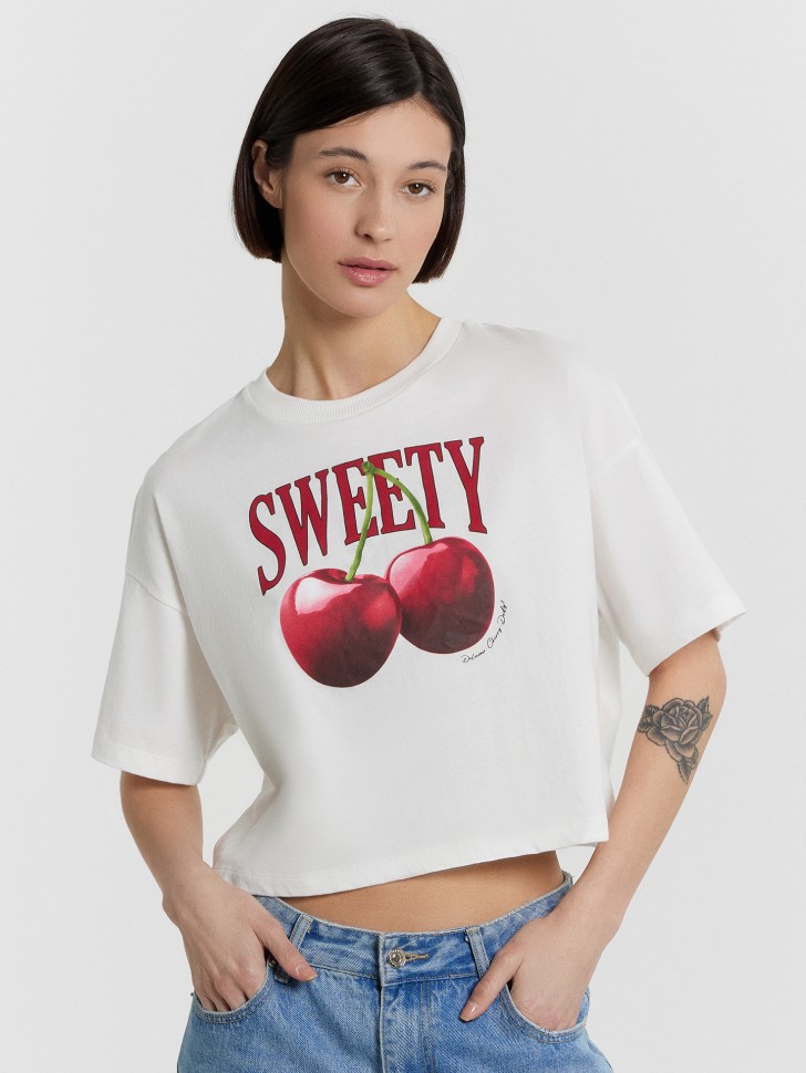 Футболка женская белая с принтом и надписью "sweety" 112664