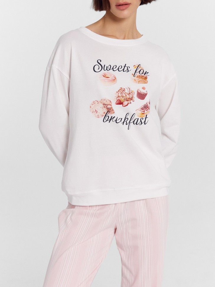 Пижама женская розовая с надписью "Sweets for breakfast" 592422 Mark Formelle