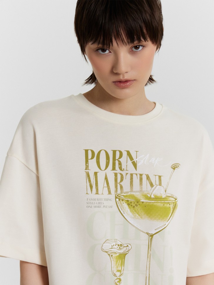 Футболка женская бежевая с принтом "Martini" 112953 Mark Formelle