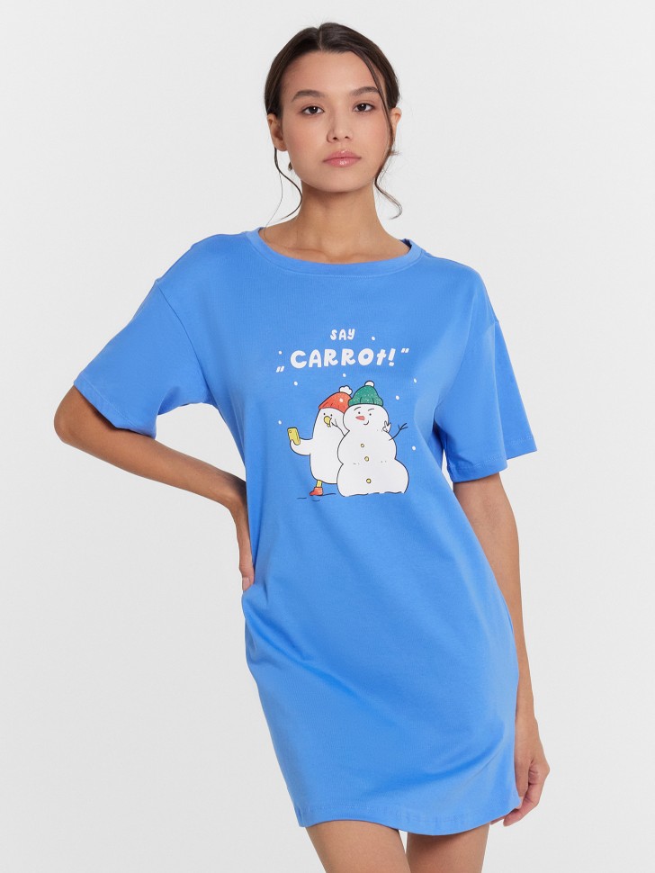 Сорочка ночная женская синяя с принтом и надписью "Say carrot!" 572371 Mark Formelle