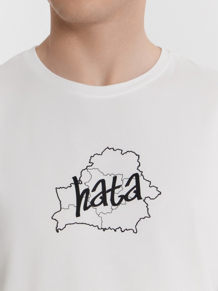 Футболка мужская белая с принтом и надписью "hata" 111774