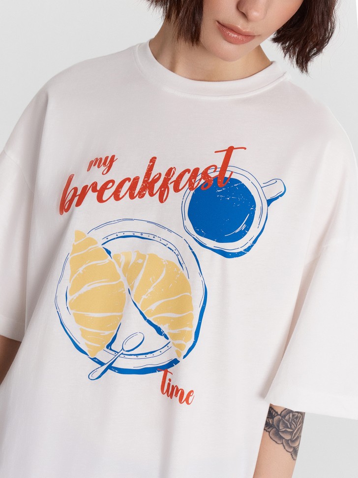 Футболка женская белая с принтом "my breakfast time" 112953 Mark Formelle