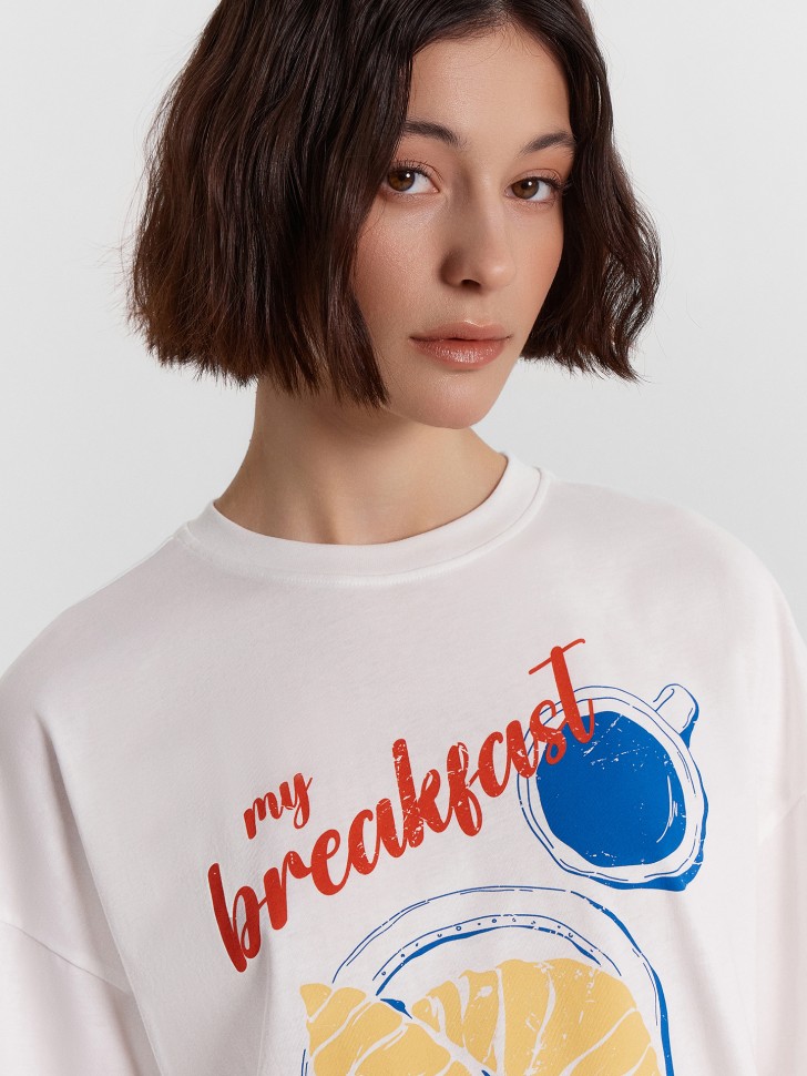 Футболка женская белая с принтом "my breakfast time" 112953 Mark Formelle