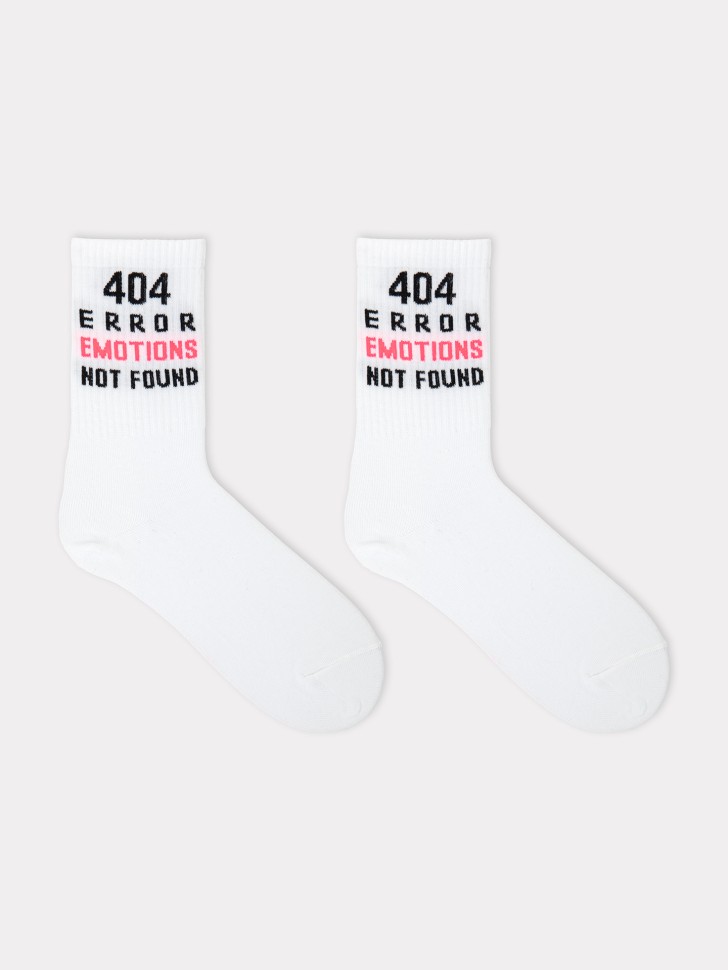 Носки женские белые с рисунком в виде надписи "404 ERROR EMOTIONS NOT FOUND" 217K-2691 Mark Formelle