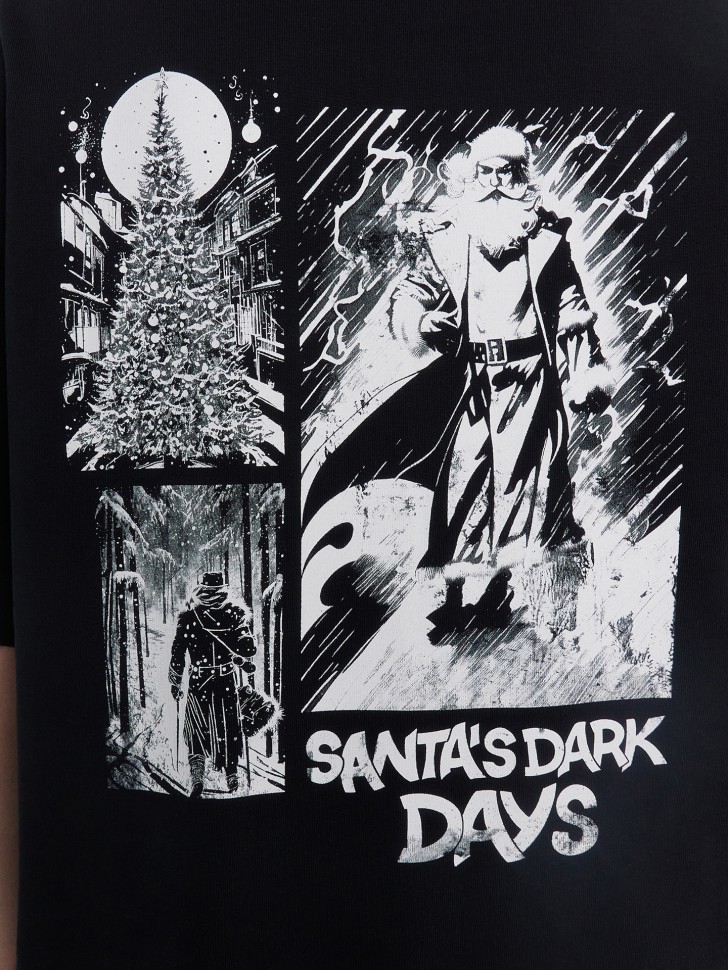 Футболка мужска черная оверсайз с принтом «Santa’s dark day» 111900 Mark Formelle