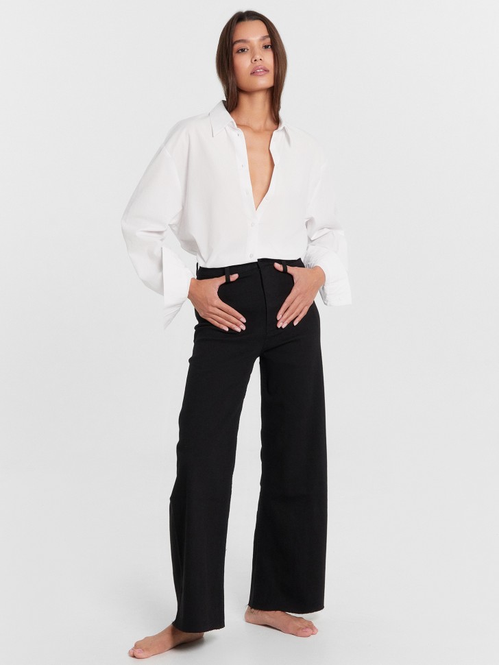 Брюки женские джинсовые wide leg fit в черном цвете 2024-2DTW511-4 Mark Formelle