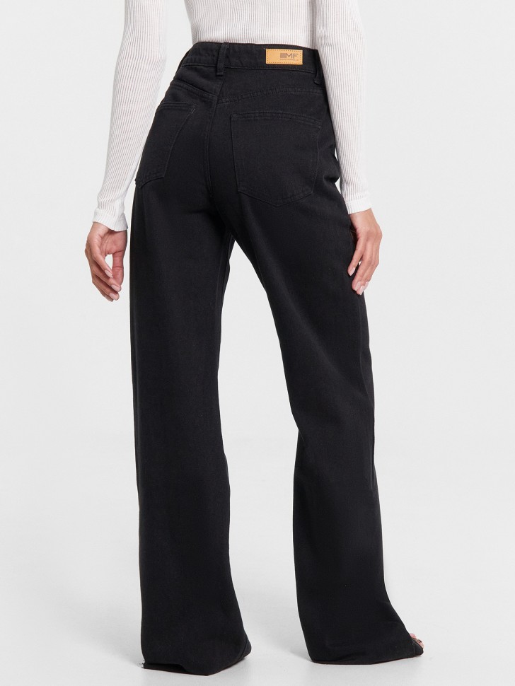 Брюки женские джинсовые wide leg fit в черном цвете 2024-DTW1303-1 Mark Formelle