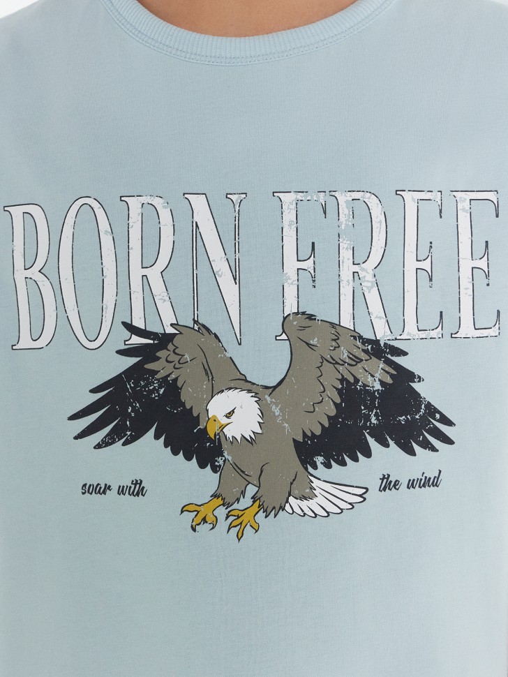 Футболка для мальчиков голубая с принтом и надписью "Born free" 113453 Mark Formelle