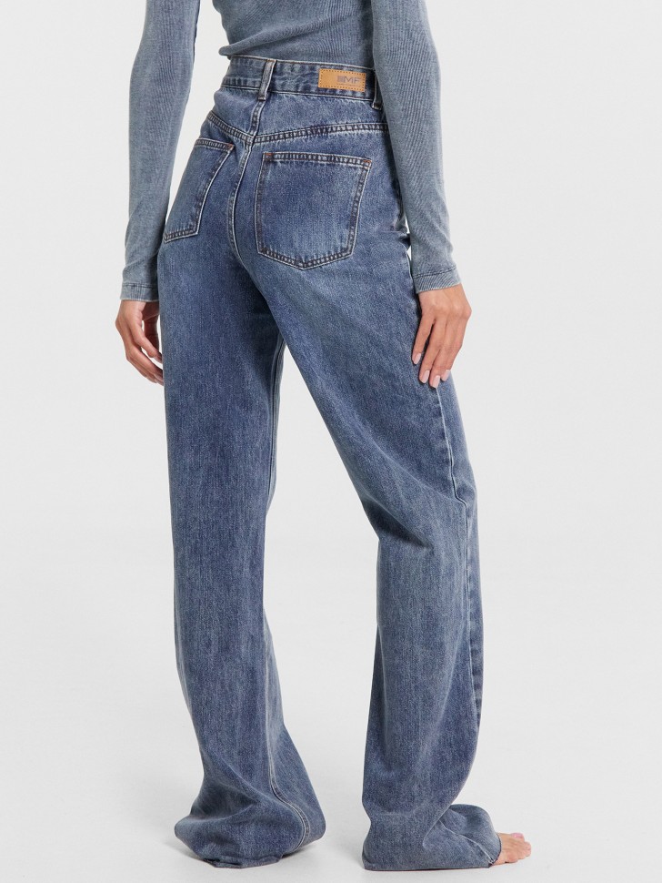 Брюки женские джинсовые wide leg fit в синем цвете 2024-2DTW1301-1 Mark Formelle