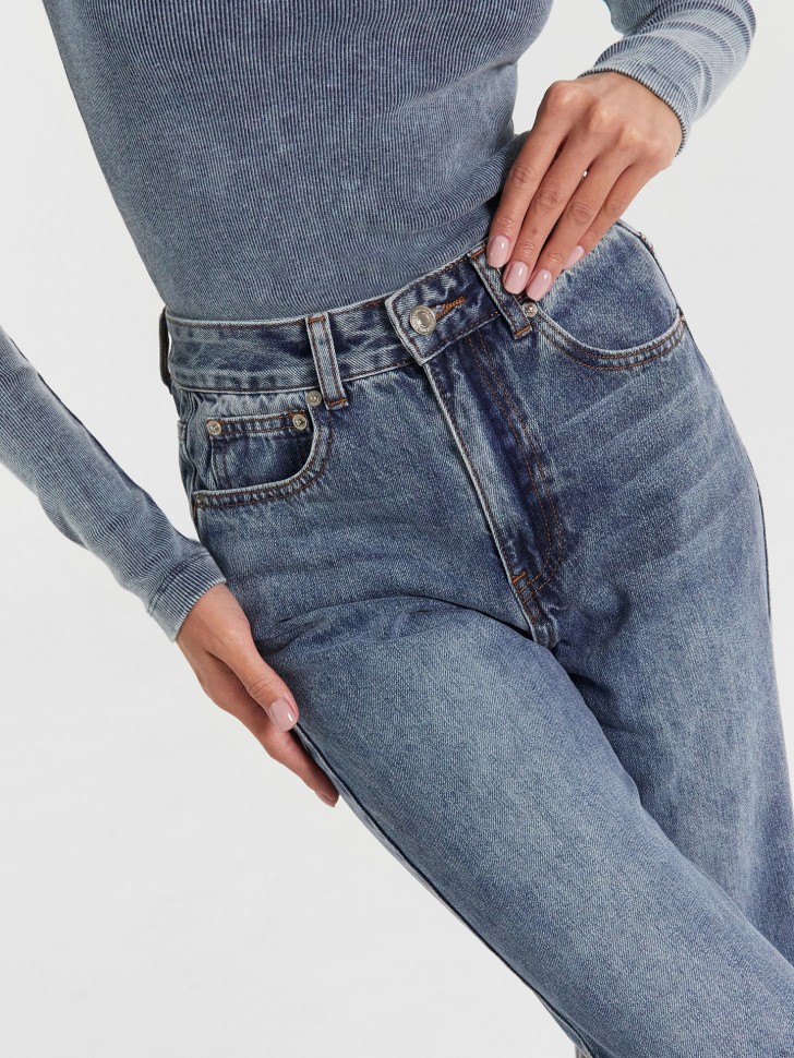 Брюки женские джинсовые wide leg fit в синем цвете 2024-2DTW1301-1 Mark Formelle