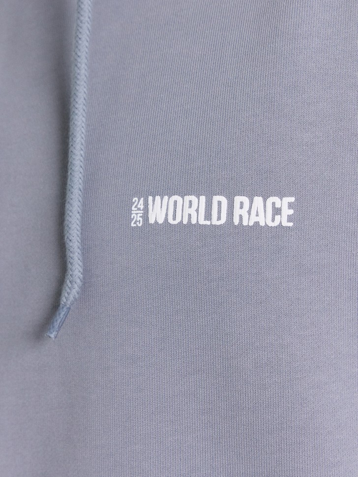 Худи мужское серое с принтом и надписью "world race" 121927