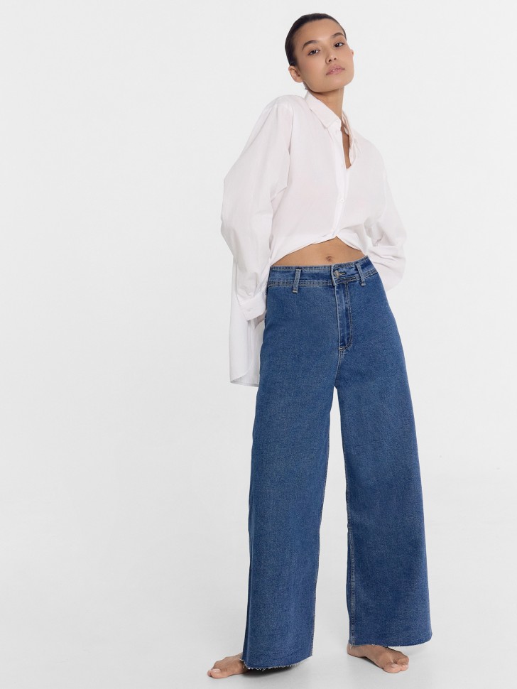 Брюки женские джинсовые wide leg синие 2024-DTW905-1 Mark Formelle