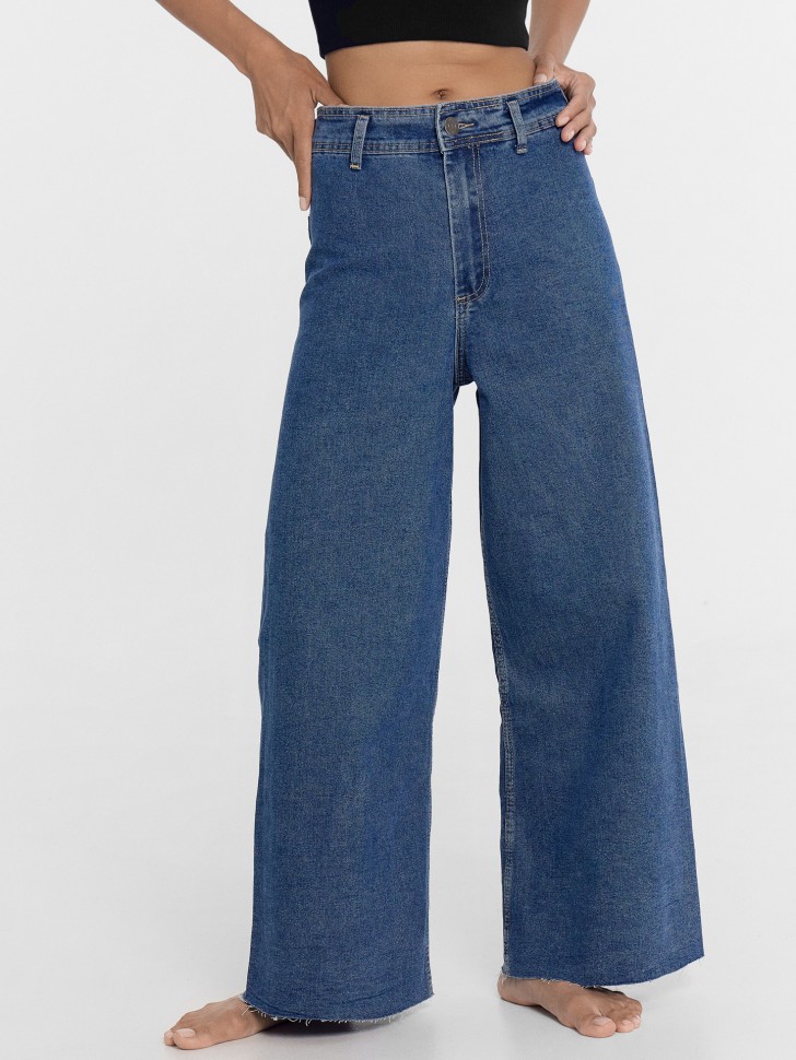 Брюки женские джинсовые wide leg синие 2024-DTW905-1 Mark Formelle