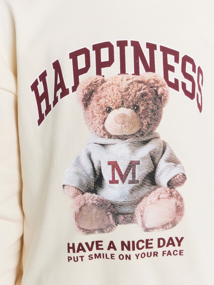 Свитшот для девочек кремовый с принтом "Happiness" 127958 Mark Formelle