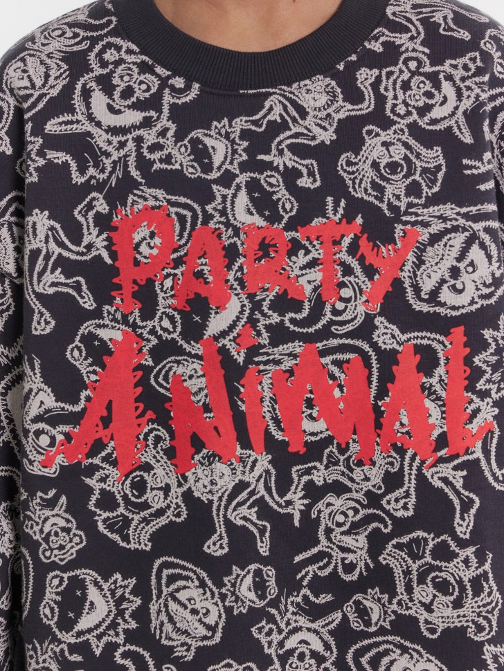 Свитшот для мальчиков серый с принтом и надписью "Party animal" 123437/1 Mark Formelle