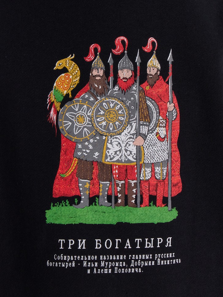 Худи для мальчиков черное с принтом "Три богатыря" 123445