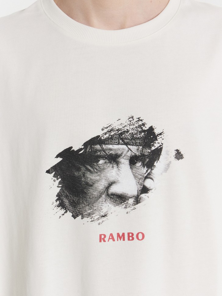 Футболка мужская кремовая с принтом и надписью "Rambo" 111937 Mark Formelle