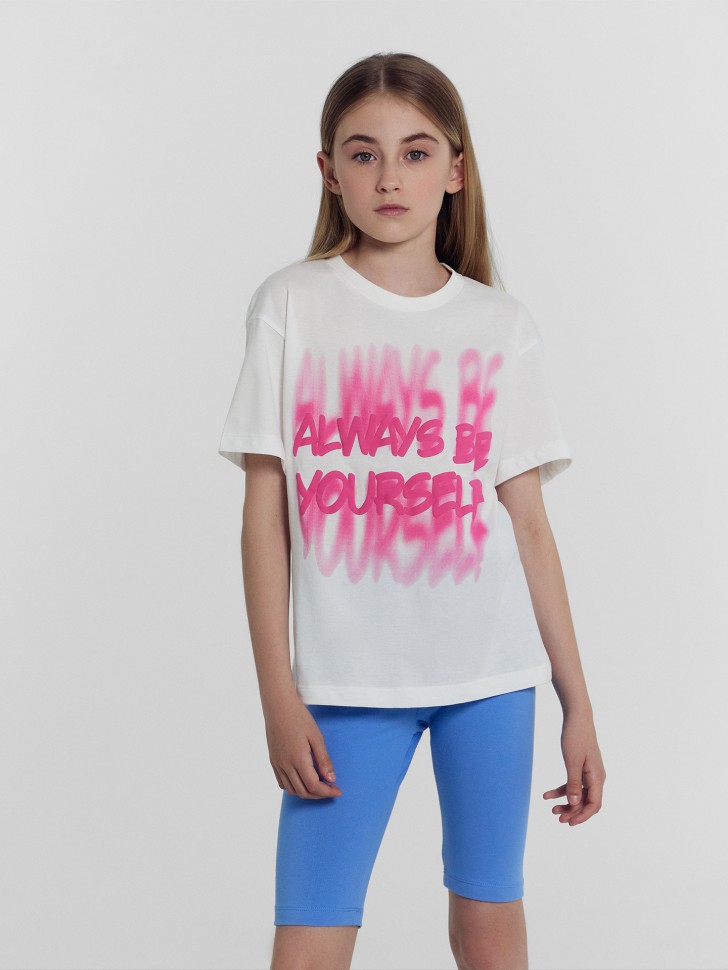 Футболка для девочек белая с надписью "Always be yourself" 117915 Mark Formelle