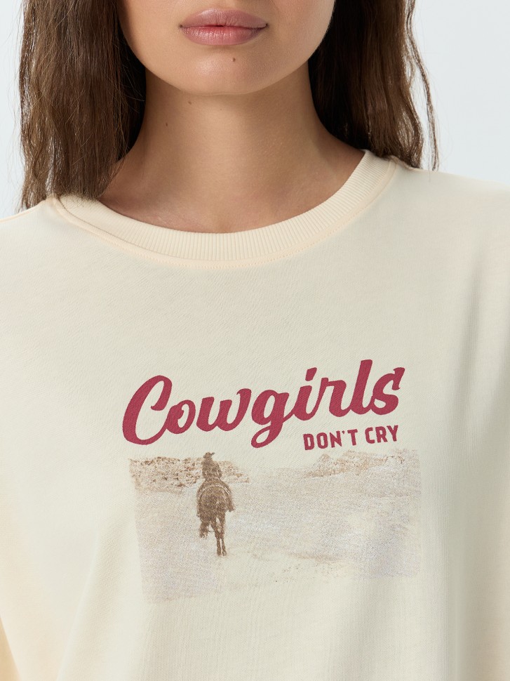 Футболка женская желтая с надписью "Cowgirls" 112953 Mark Formelle