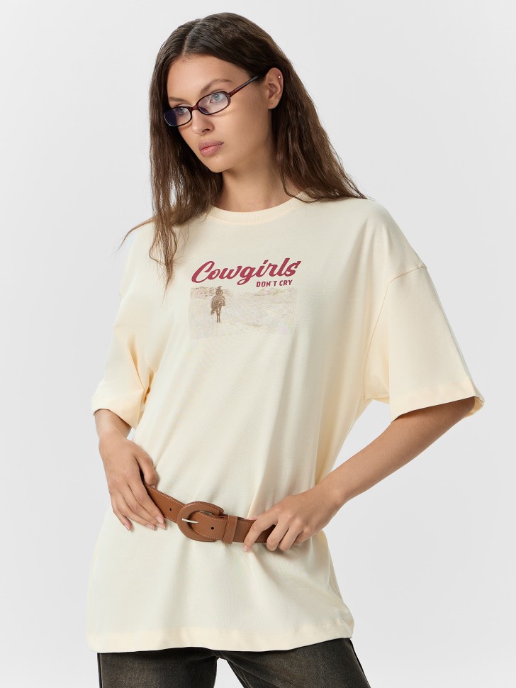 Футболка женская желтая с надписью "Cowgirls" 112953 Mark Formelle