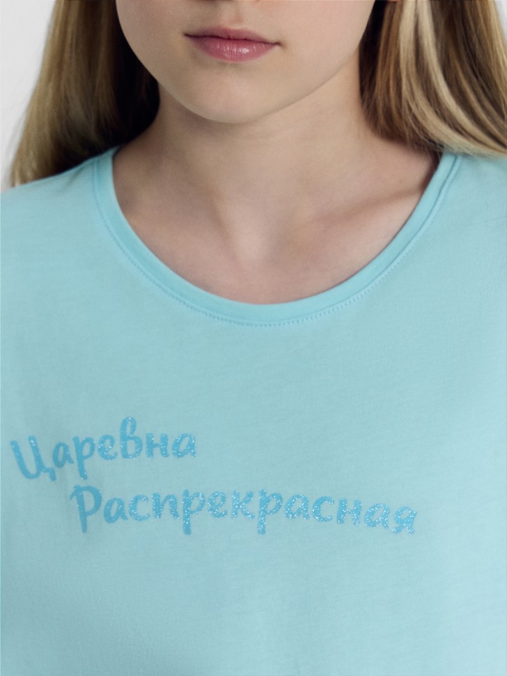 Комплект для девочек (футболка, шорты) лазурно-голубой с печатью 567727 Mark Formelle