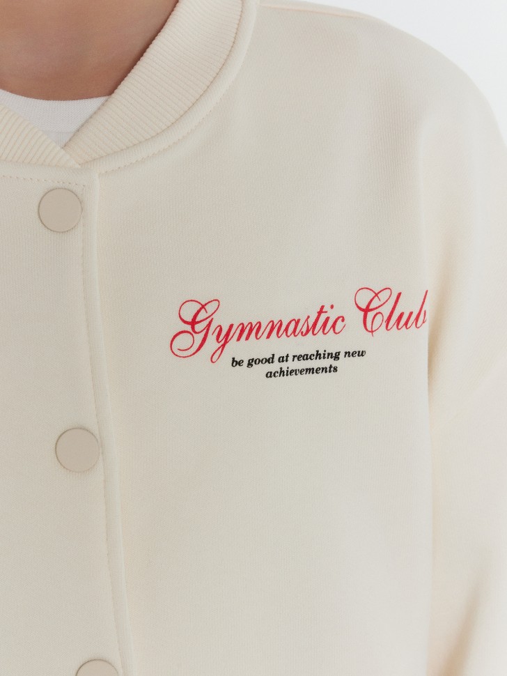 Бомбер для девочек кремовый с надписью "gymnastic club" 167753