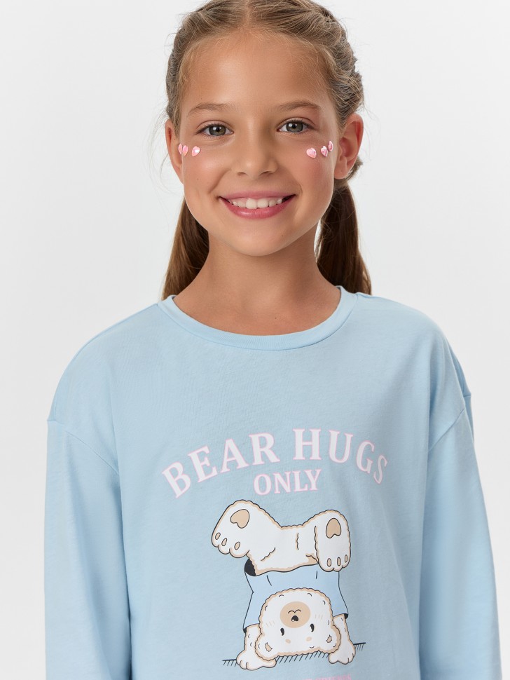 Сорочка ночная для девочек голубая с принтом и надписью "Bear Hugs only" 577727 Mark Formelle