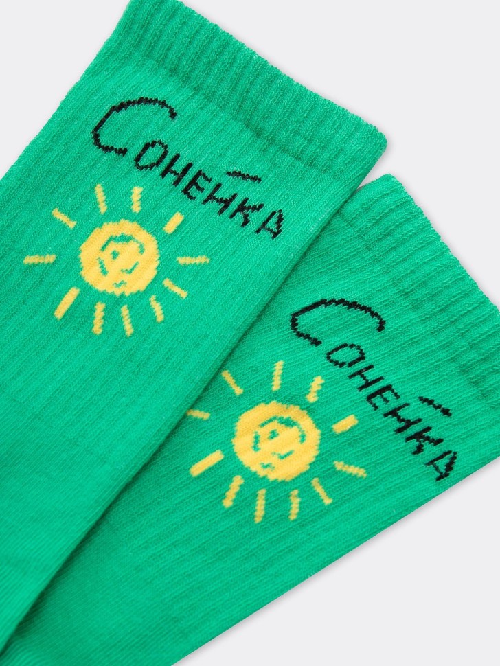 Высокие носки женские в оттенке "светлая зеленка" с рисунком в виде надписи "сонейка" 217K-2283 Mark Formelle