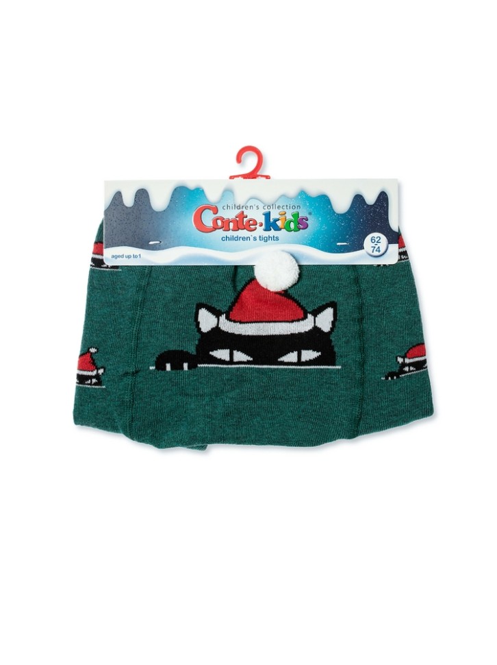 Conte-kids Новогодние колготки с помпоном «Xmas cat» 557