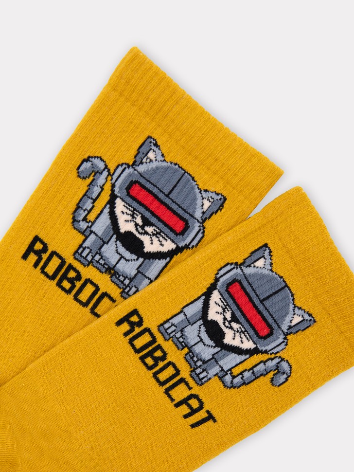 Носки мужские в желтом цвете и рисунком в виде надписи "ROBOCAT" 107K-2264 Mark Formelle