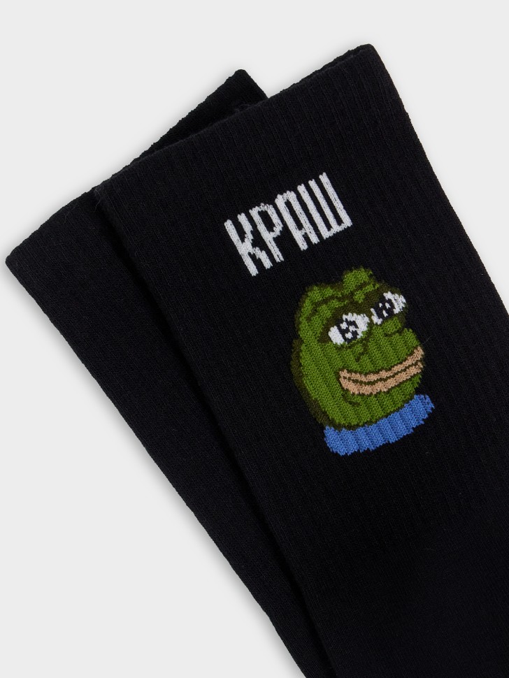 Носки мужские высокие черные с надписью "Краш" 107K-3027 Mark Formelle