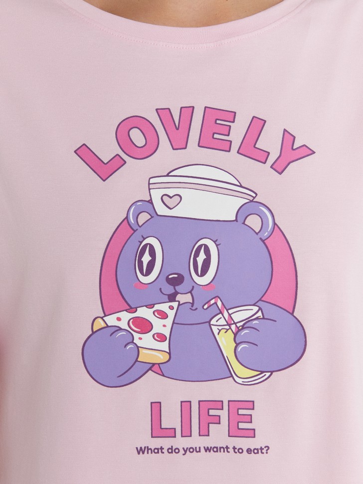 Комплект женский домашний лиловый с принтом и надписью "Lovely life" 592536 Mark Formelle