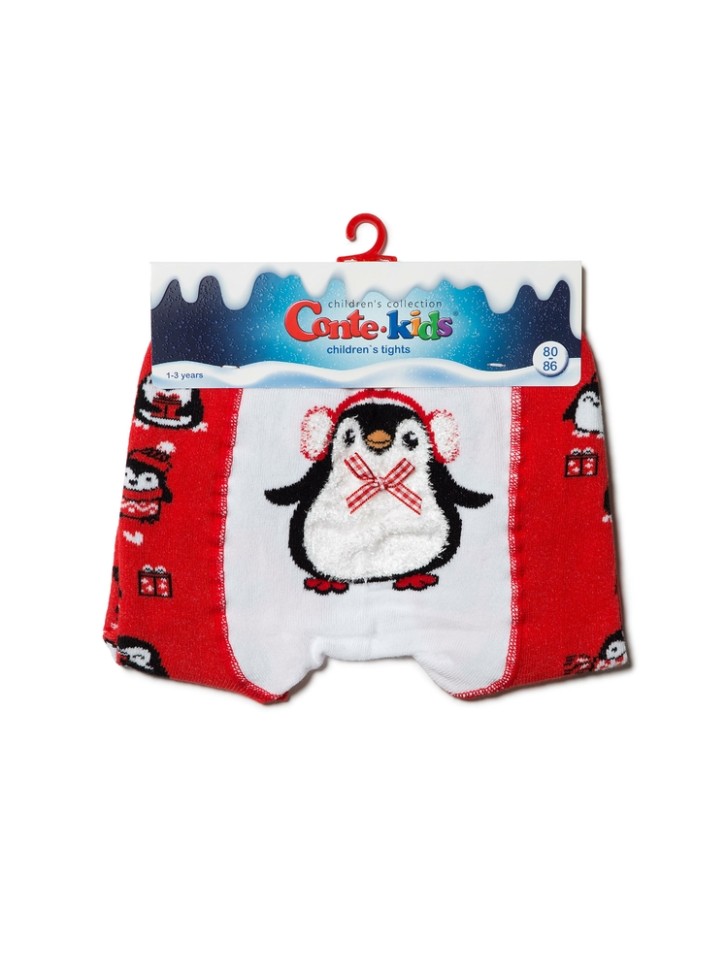 CONTE-KIDS NEW YEAR Новогодние колготки "Пингвин" с пушистой нитью и бантиком 539 CONTE-KIDS